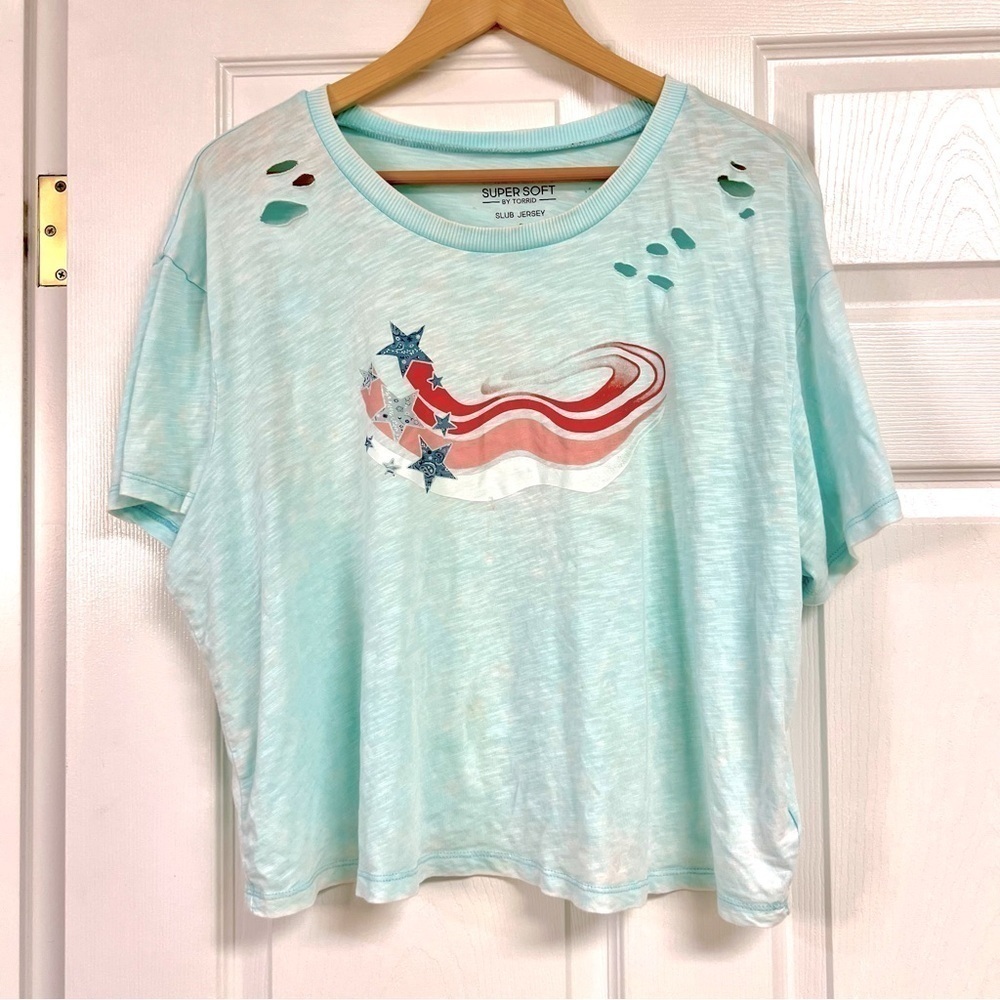 TORRID USA Relaxed Fit Super Soft Slub Crew Neck Crop Tee Baby blue women’s 0X